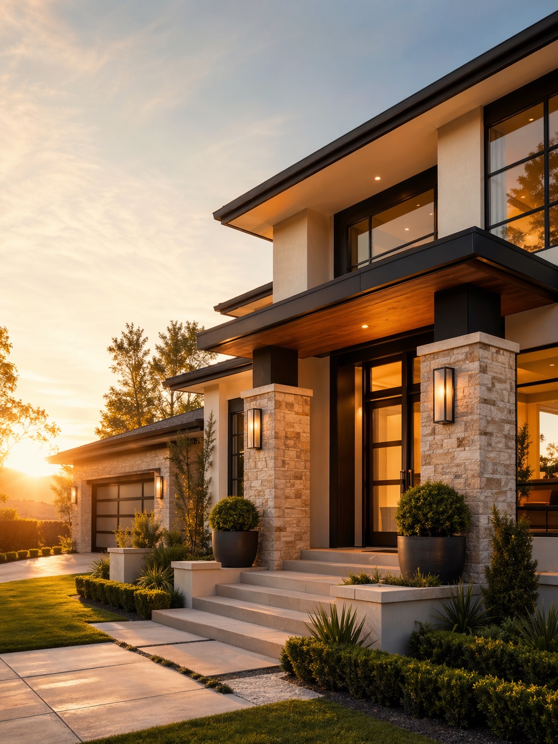 PropertySimple Vids — a cinematic listing video of a modern luxury home at sunset